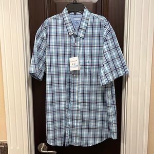 NWT Saddlebred Traveler Plaid blue, short sleeve, button down